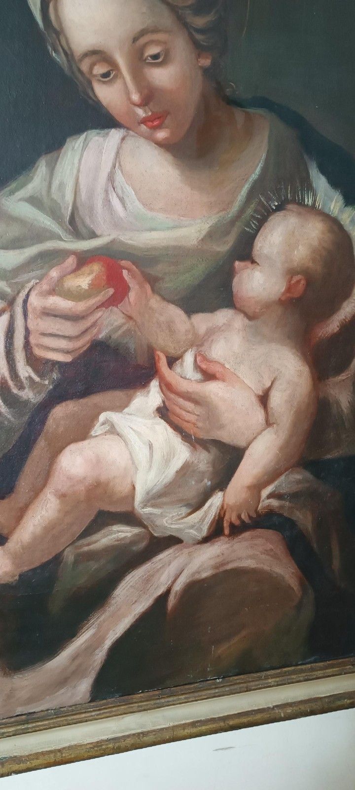 Antique Oil Painting On Canvas Madonna With Child 18th Century photo vinterior
