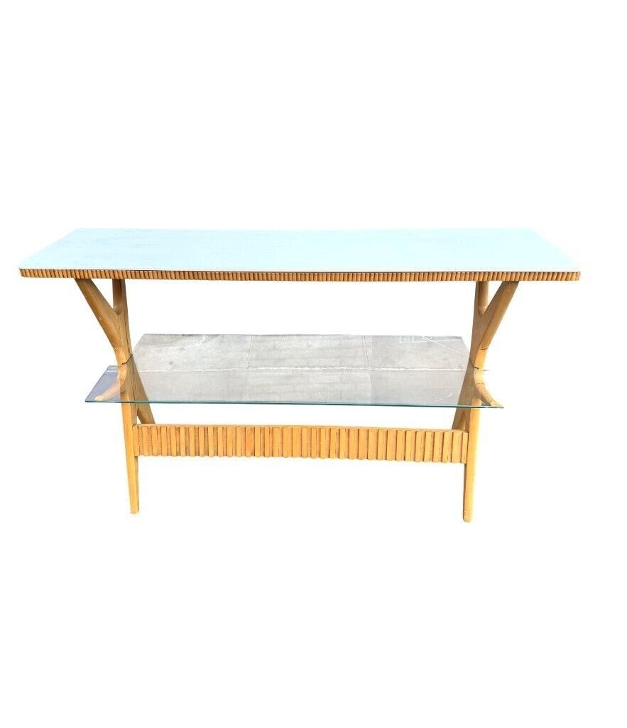 A Lovely Italian 1950s Beechwood And Ribbed Glass Console By Ico Parisi photo for sale