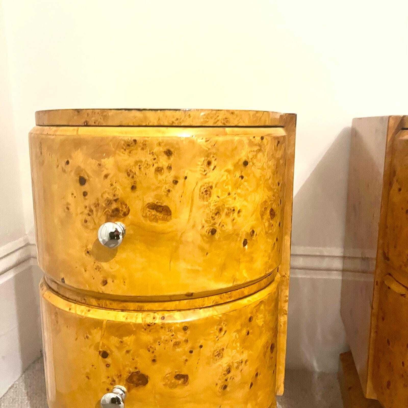 A Pair Of Curved Art Deco Style Burr Walnut With 2 Drawers Bedside Tables/ Night Stands/ Side Tables photo furniture