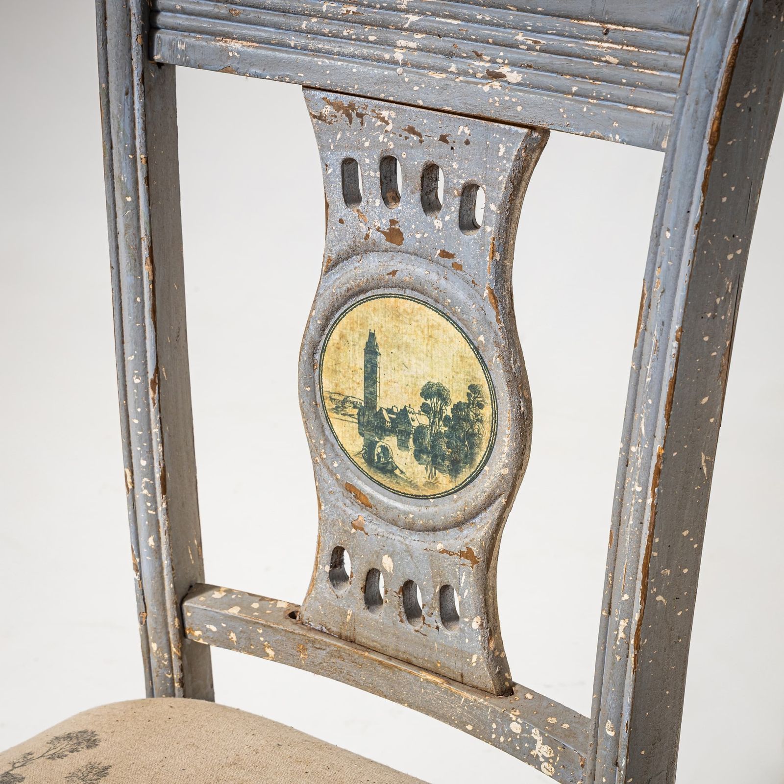 Set Van Vier Grijze Stoelen Met Stadsgezichten, 19e Eeuw photo furniture
