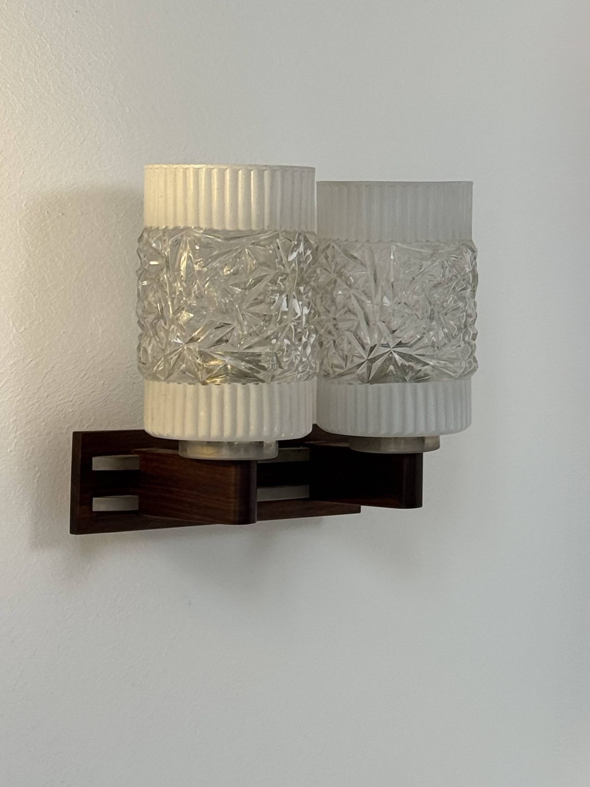 photo furniture Pair Of Vintage Wall Lights, Chrome, Rosewood And Pressed Molded Glass, France