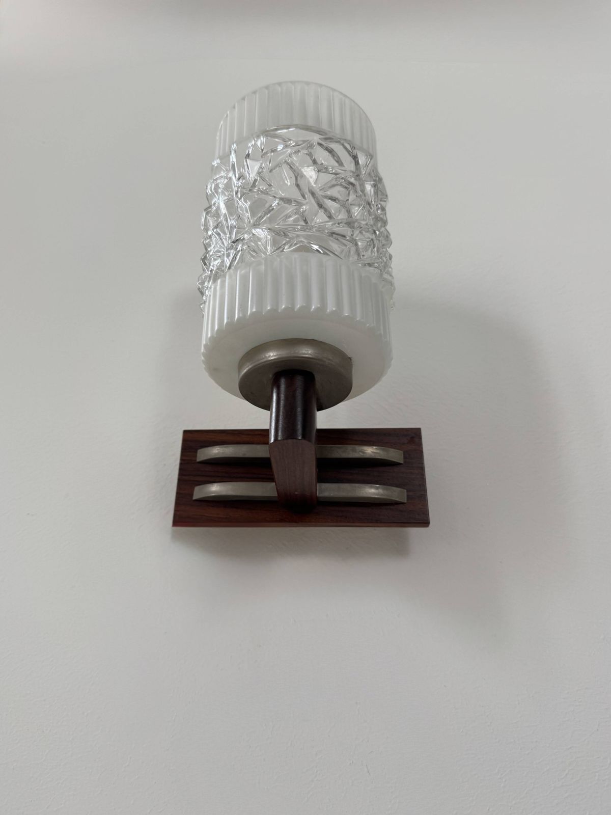 Lighting Pair Of Vintage Wall Lights, Chrome, Rosewood And Pressed Molded Glass, France photo