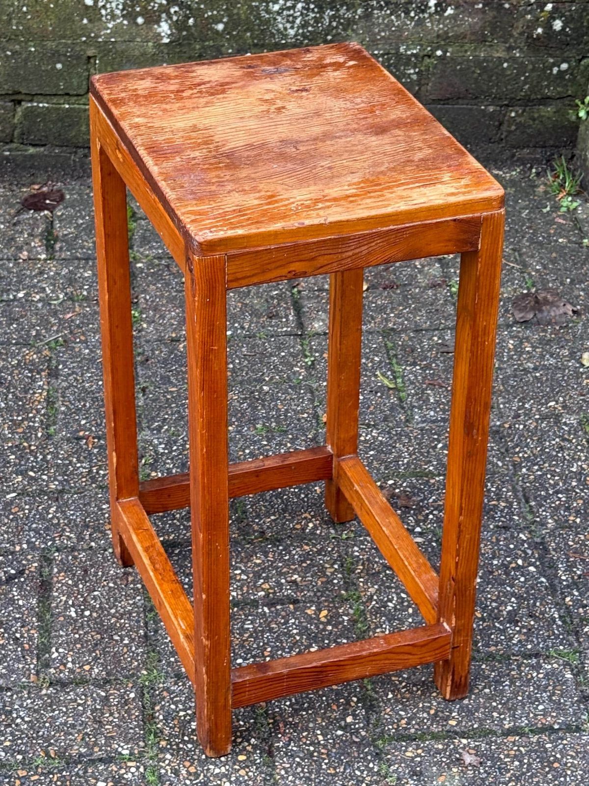 Vintage Pine Utility Stool Or Stand With Rustic Vernacular Workshop Character, Kitchen Or Craft Stool photo furniture