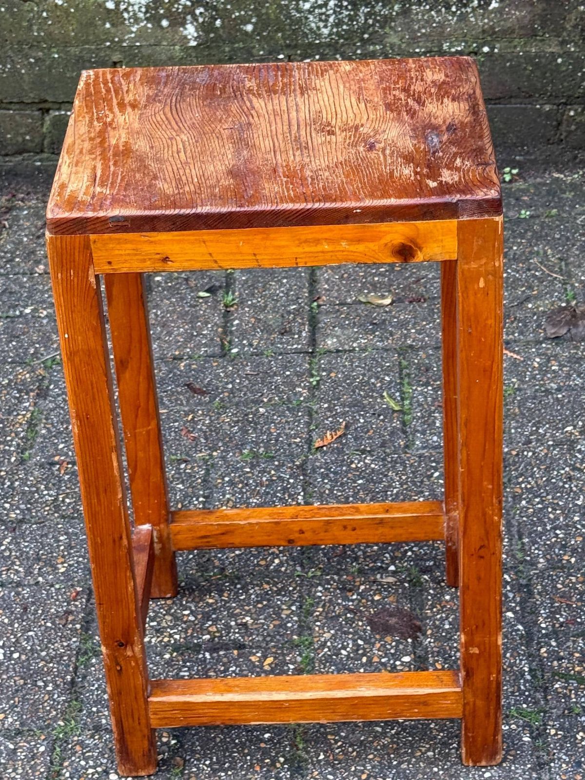 Vintage Pine Utility Stool Or Stand With Rustic Vernacular Workshop Character, Kitchen Or Craft Stool photo for sale