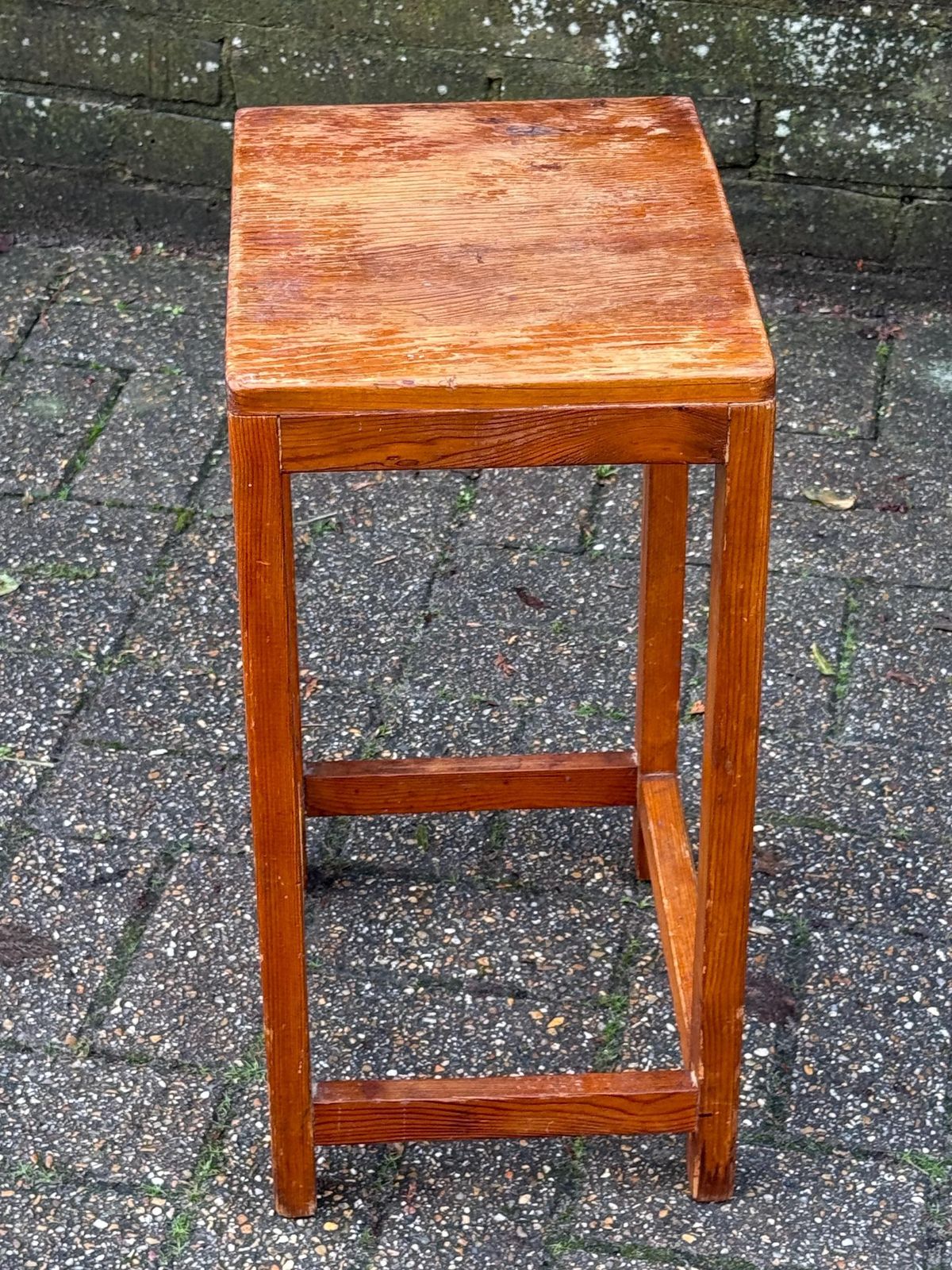 Vintage Pine Utility Stool Or Stand With Rustic Vernacular Workshop Character, Kitchen Or Craft Stool photo Furniture