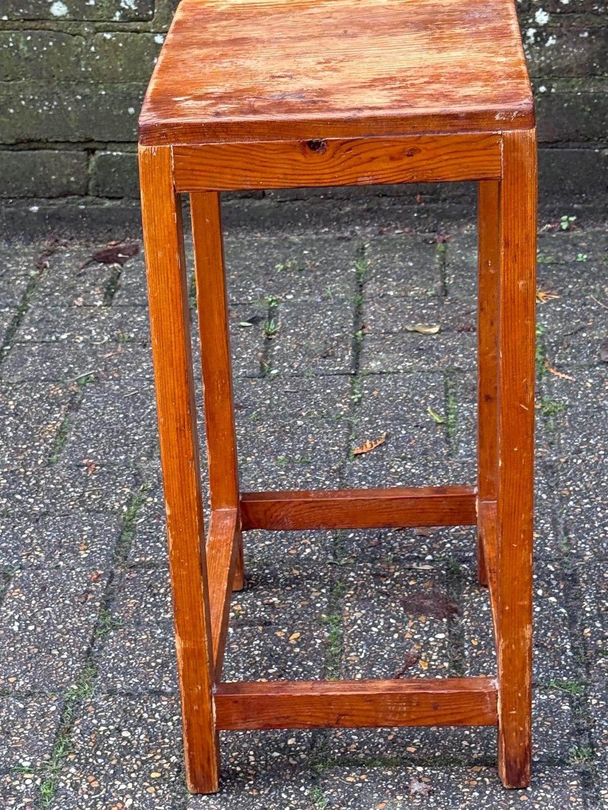 Vintage Pine Utility Stool Or Stand With Rustic Vernacular Workshop Character, Kitchen Or Craft Stool photo vinterior