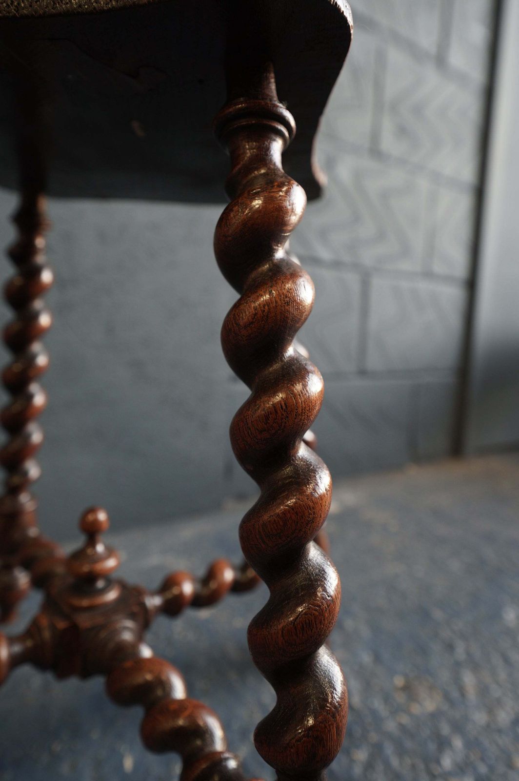 photo furniture Jacobean Revival Carved Oak Barley Twist Stool / Occasional Table – C.1920s