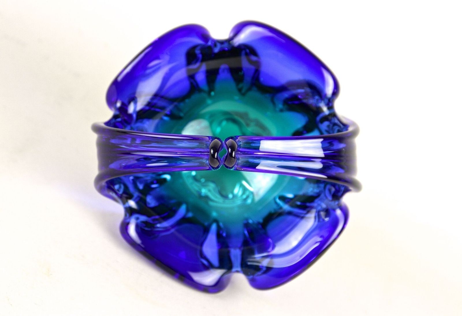 Home Decor Blue Murano Glass Basket With Curved Handles, Mid Century It Ca. 1960 photo