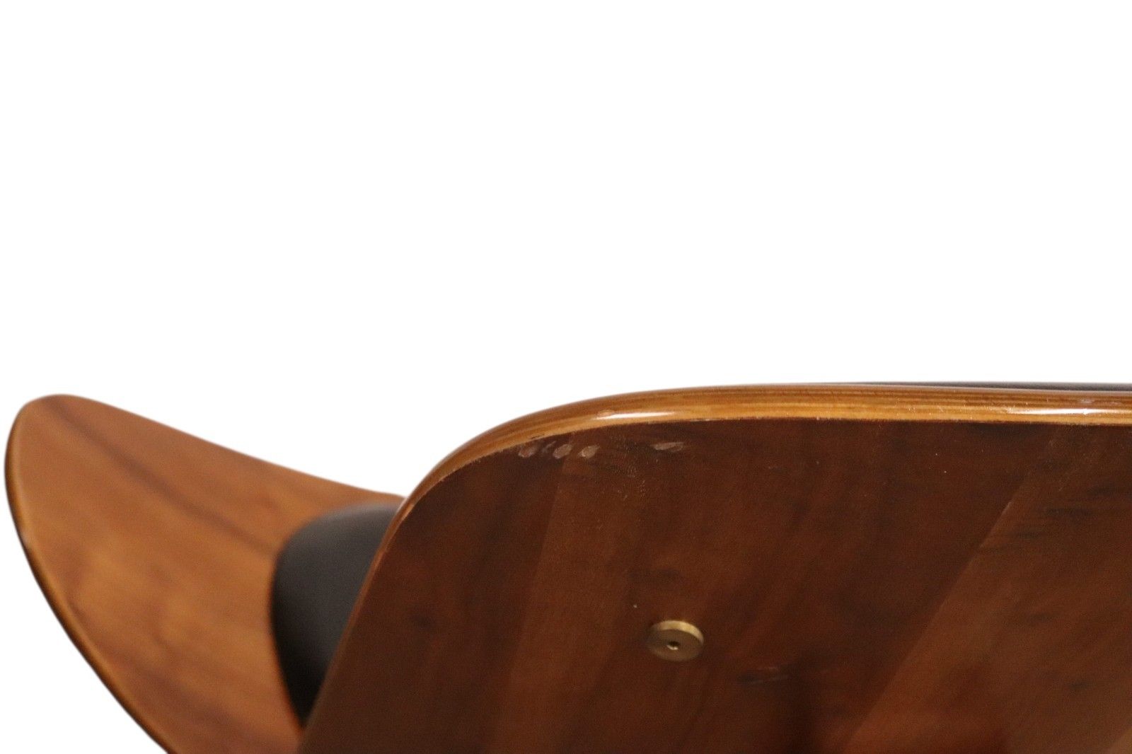 ​Mid Century Modern Walnut & Black Vinyl Shell Chair Hans J. Wegner Style photo for sale