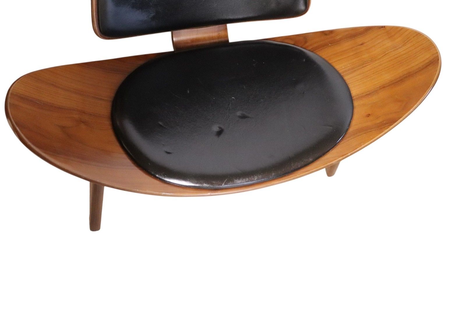 Furniture ​Mid Century Modern Walnut & Black Vinyl Shell Chair Hans J. Wegner Style photo