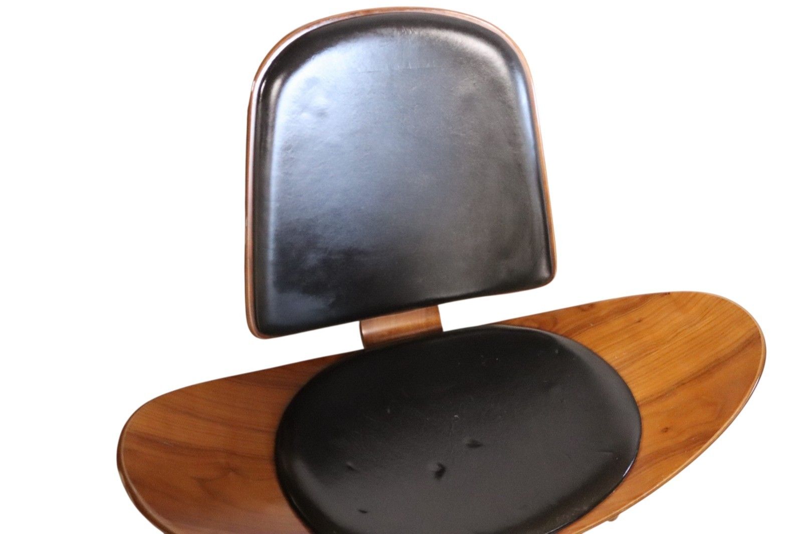 195.0 ​Mid Century Modern Walnut & Black Vinyl Shell Chair Hans J. Wegner Style photo
