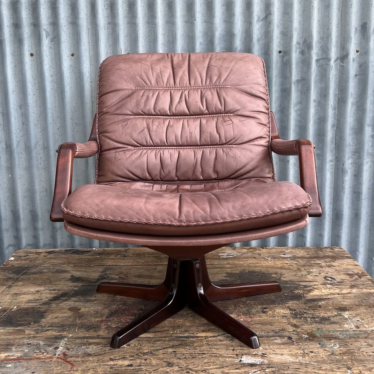 Vintage Berg Danish Leather Swivel Armchair Mid Century 70s Scandinavian Retro photo furniture
