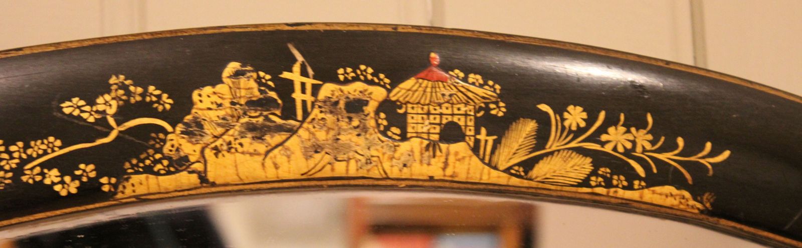 Black Chinoiserie Oval Wall Mirror photo vintage