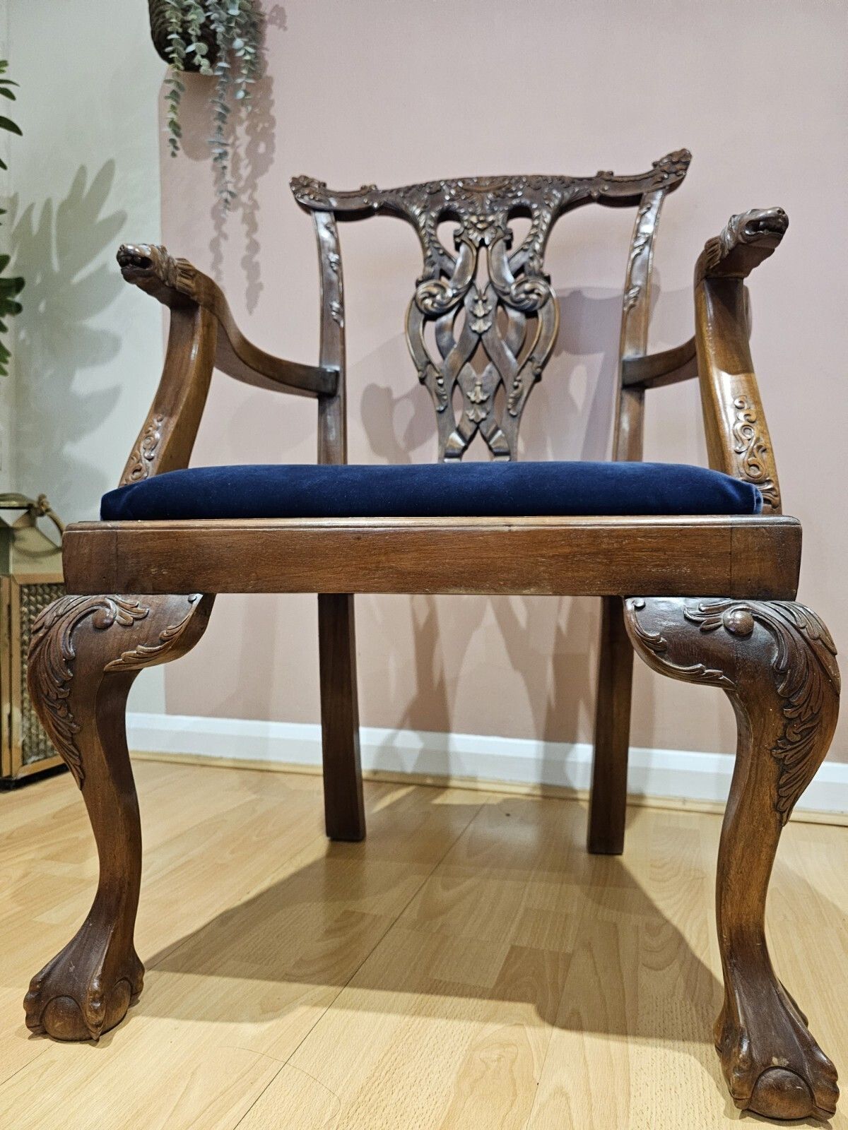 Chippendale Revival Carver Chair   Solid Wood, Sculpted Arms & Cabriole Legs photo 195.0