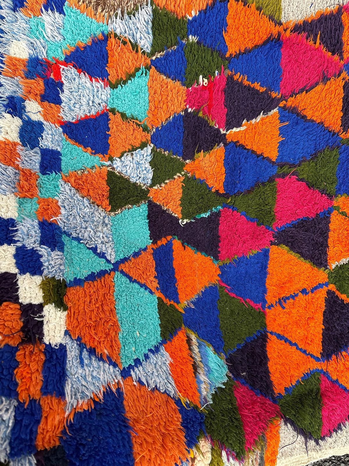 Moroccan Azilal Rug 110x150 Cm – Graphic Berber Rug In Wool And Cotton – Colorful Handmade photo Textiles