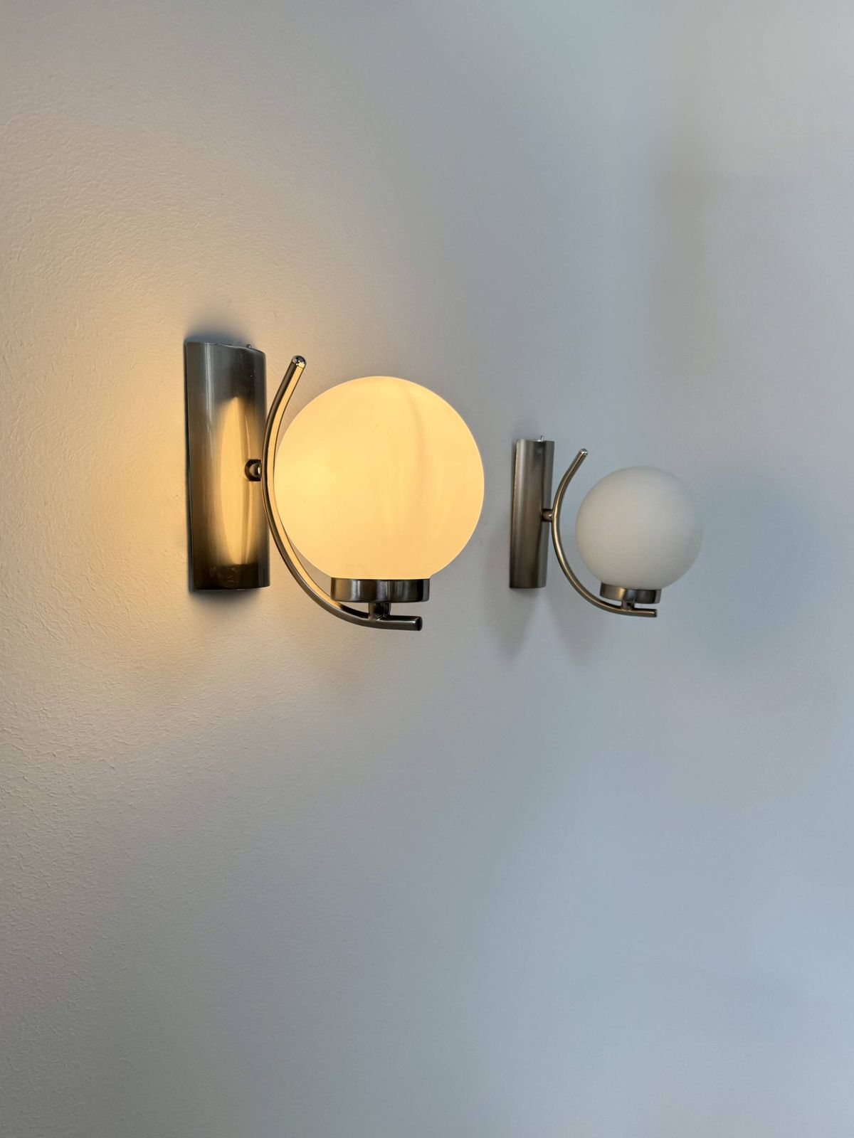 Pair Of Vintage Wall Lights, Chrome And Opaline, France, 1970. photo furniture