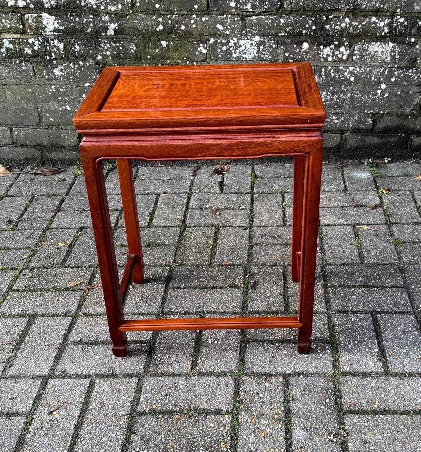 Vintage Teak Side Table Oriental Style Table Or Plant Stand 1980s 1990s Hardwood Furniture 3