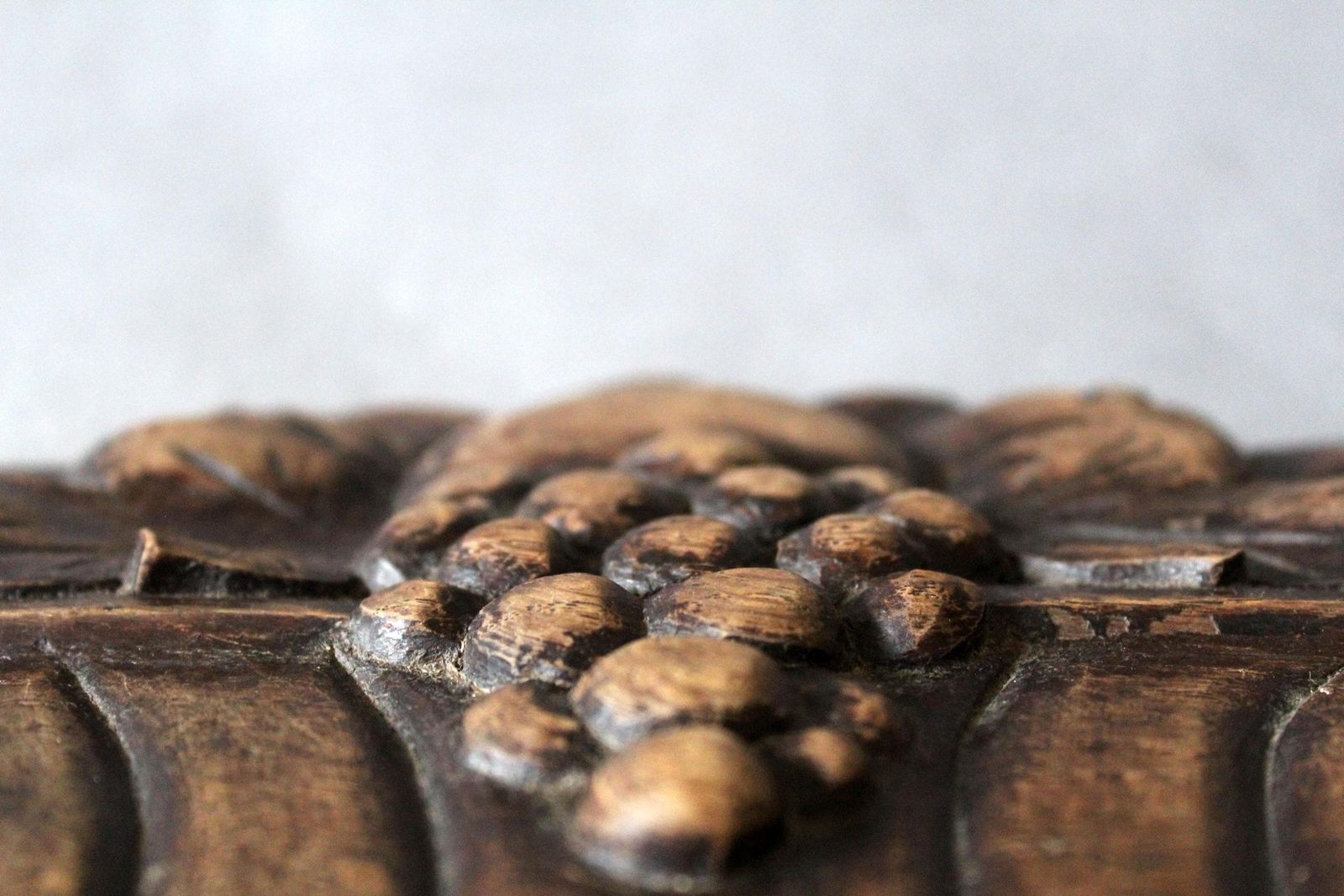 Art Antique French Hand Carved Wood Ornament, Wood Fruits In Basket, Ornament, Embellishments, Hanging Fruit Wall Sculpture photo