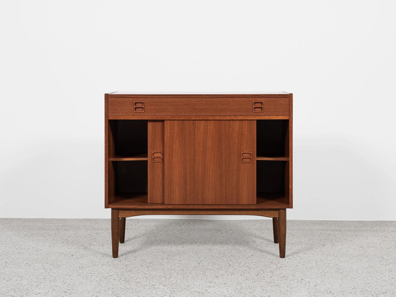 Midcentury Danish Cabinet In Teak With 1 Drawer And 2 Sliding Doors 1960s photo furniture