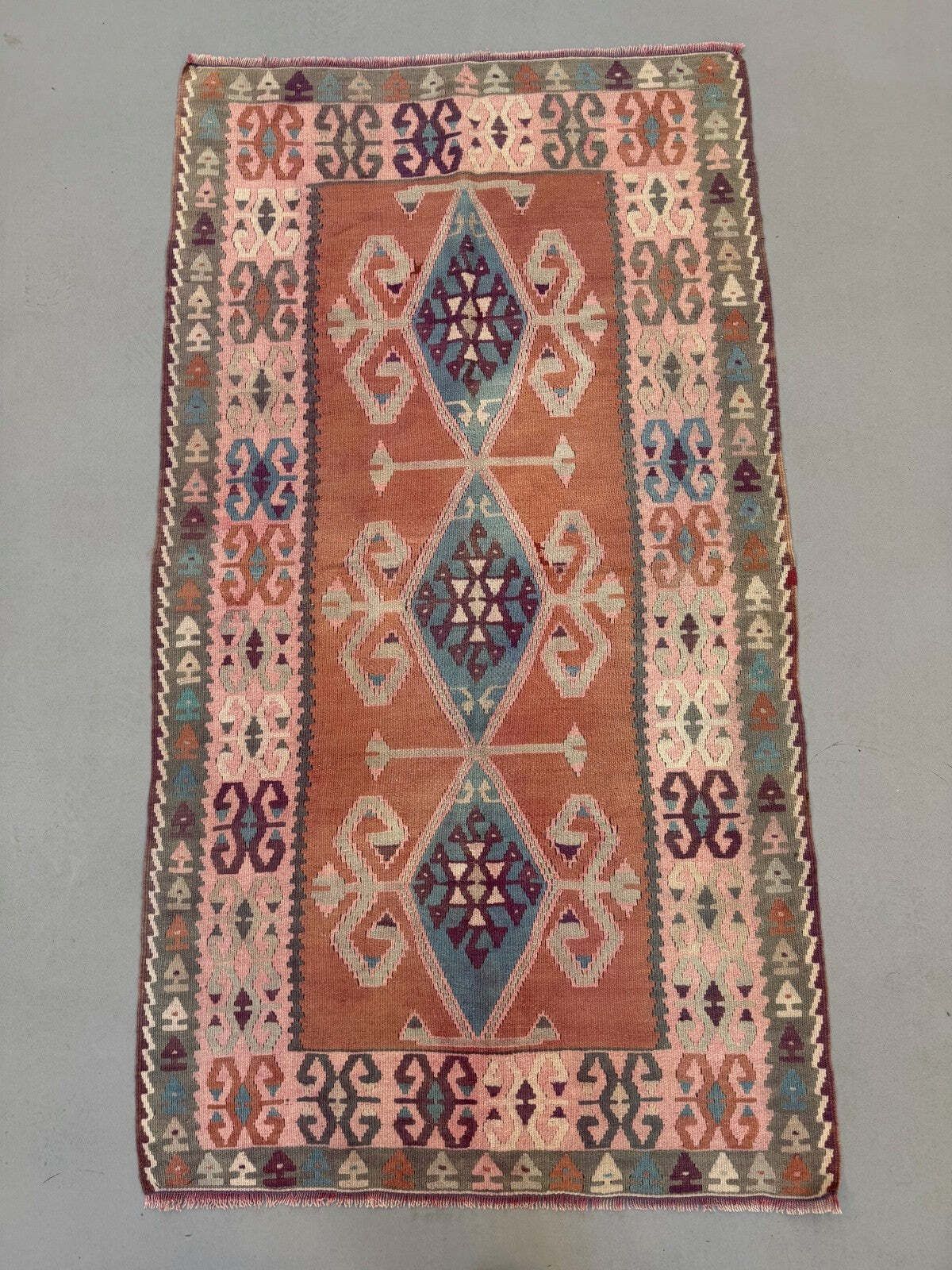 Large Vintage Turkish Kilim Rug 190x103 Cm Wool Kelim Medium 2515