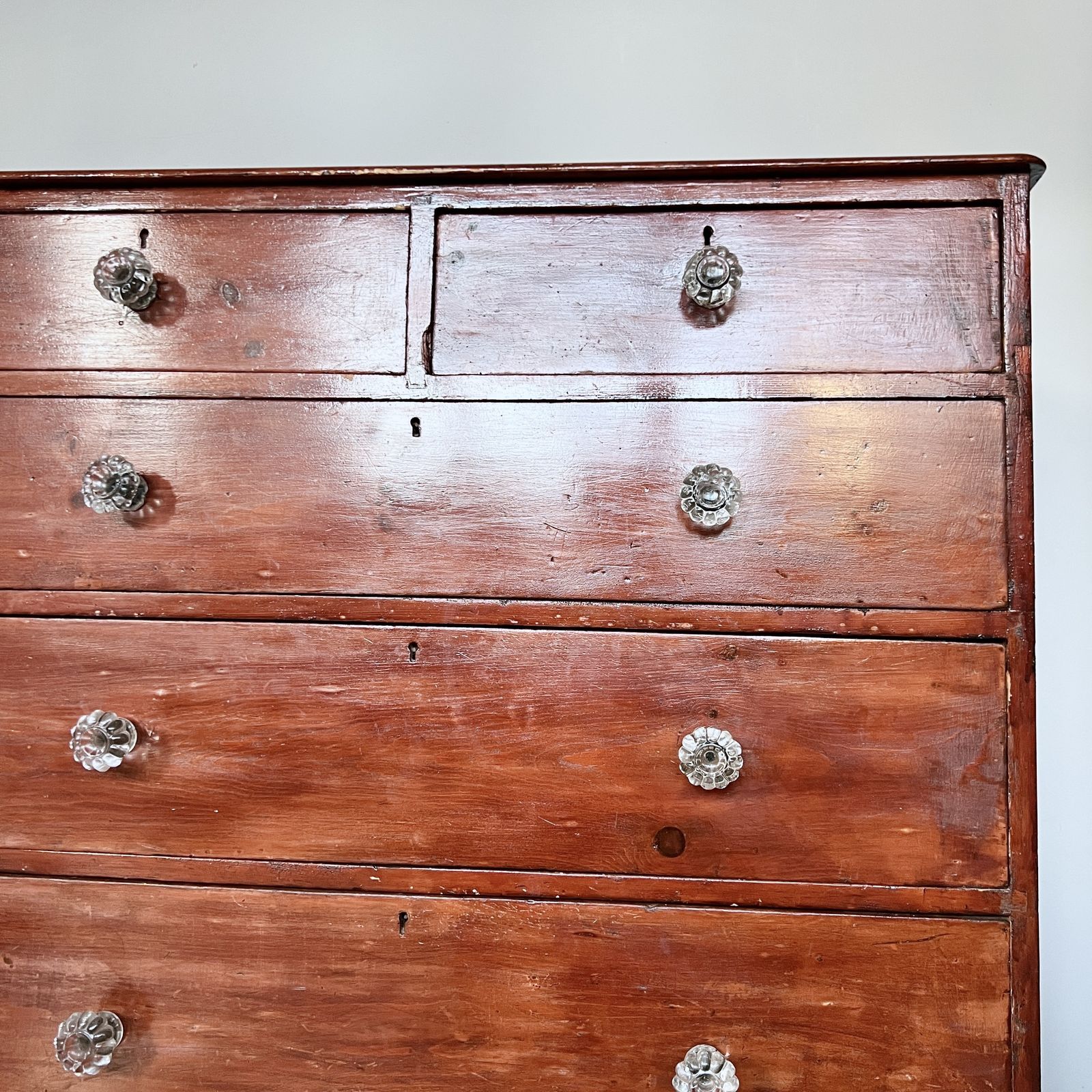 photo for sale Stained Victorian Pine Chest Of Drawers With Glass Handles