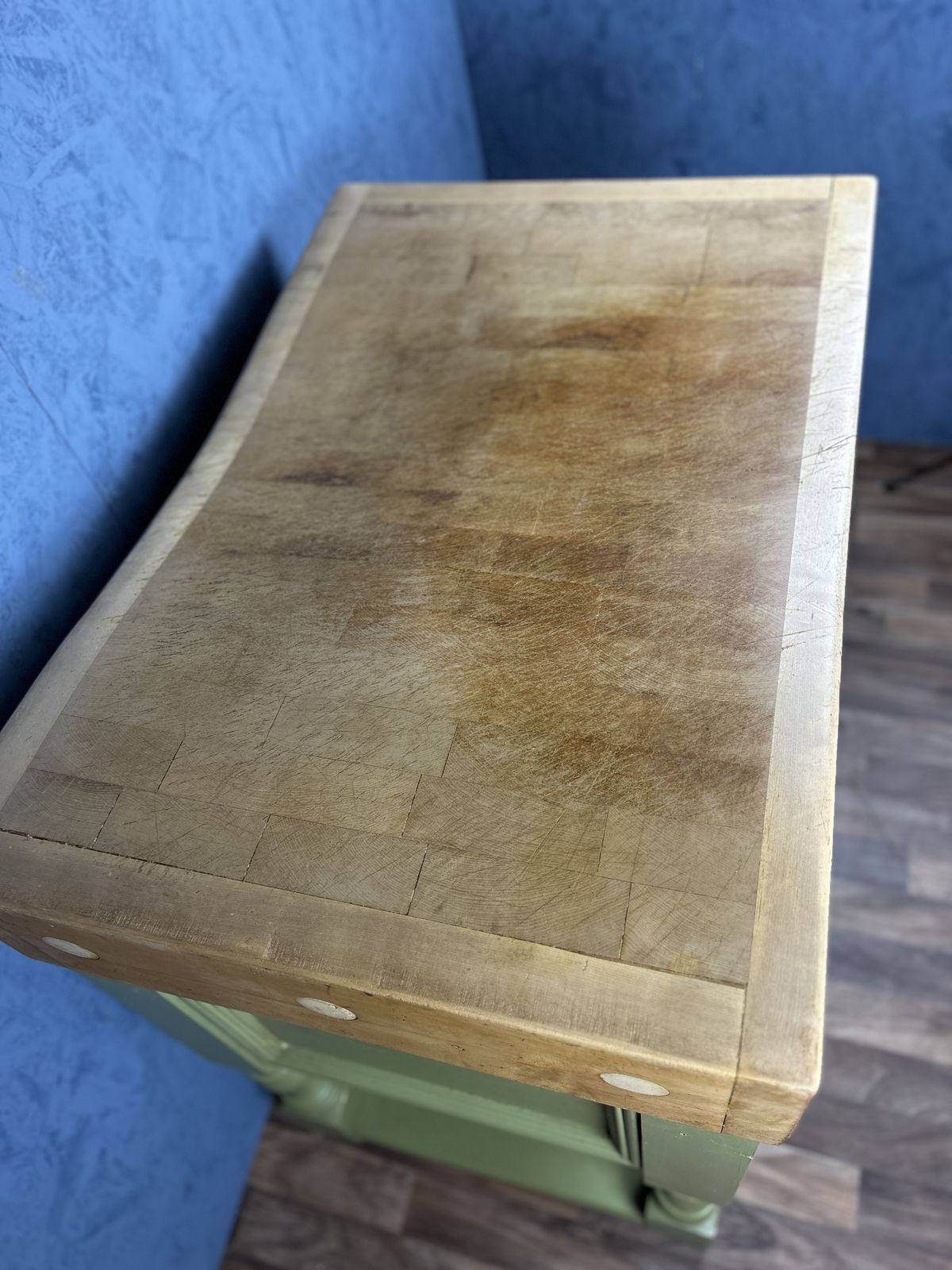 Vintage Butchers Block Kitchen Island With Two Drawers photo vinterior