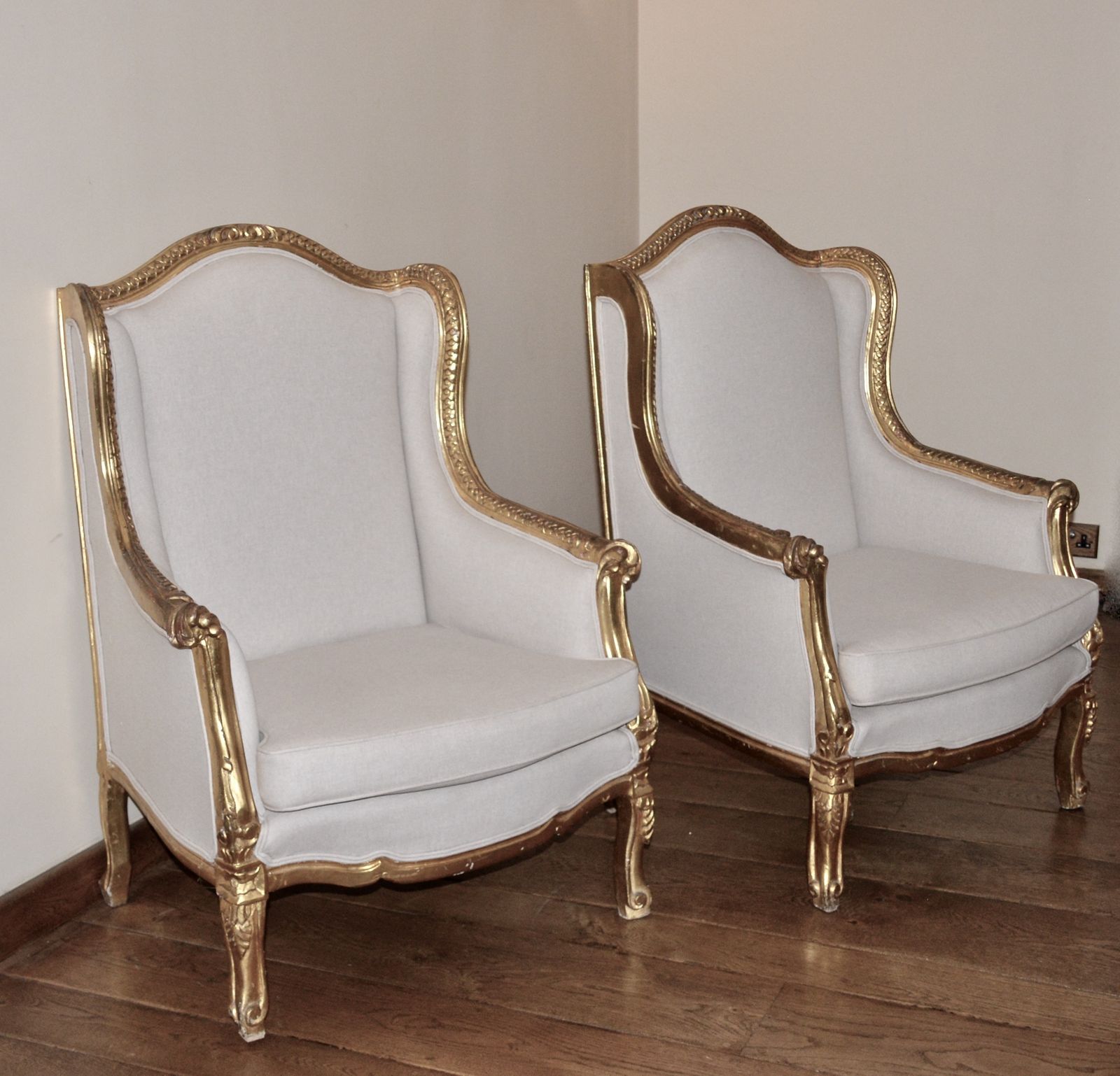 A Pair Of Louis XV Style Late 19th Century Gilt Framed Armchairs photo buy