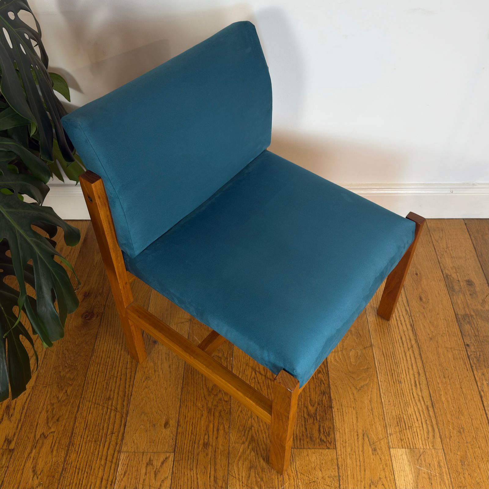 Mid Century Teak Occasional Chair In Blue photo vinterior