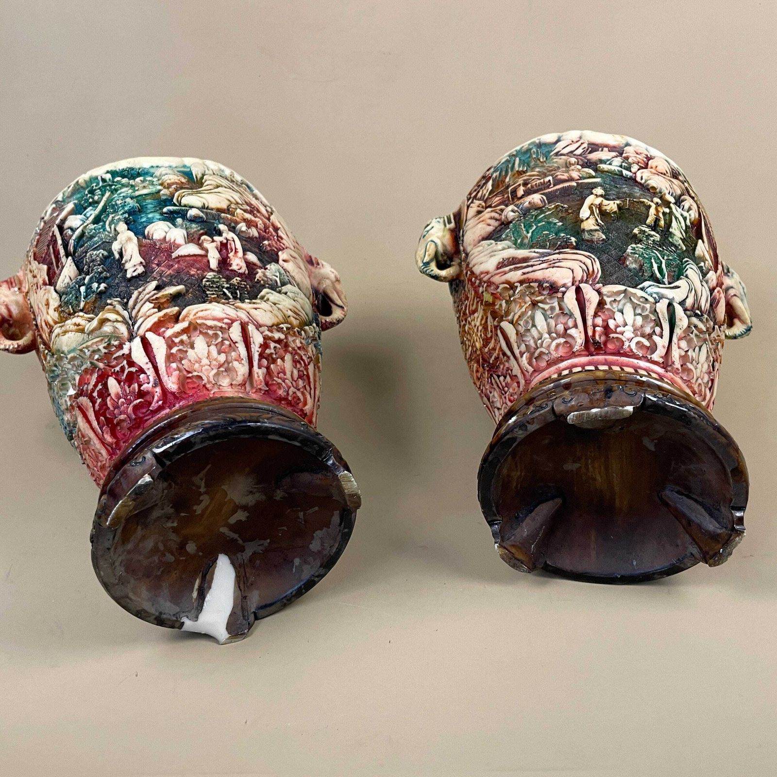 photo vinterior Vintage Oriental Resin Vases Chinese Figurines Elephant Carved Asian Decor Pots Flower Display Green Red Home Decor Display Ornaments