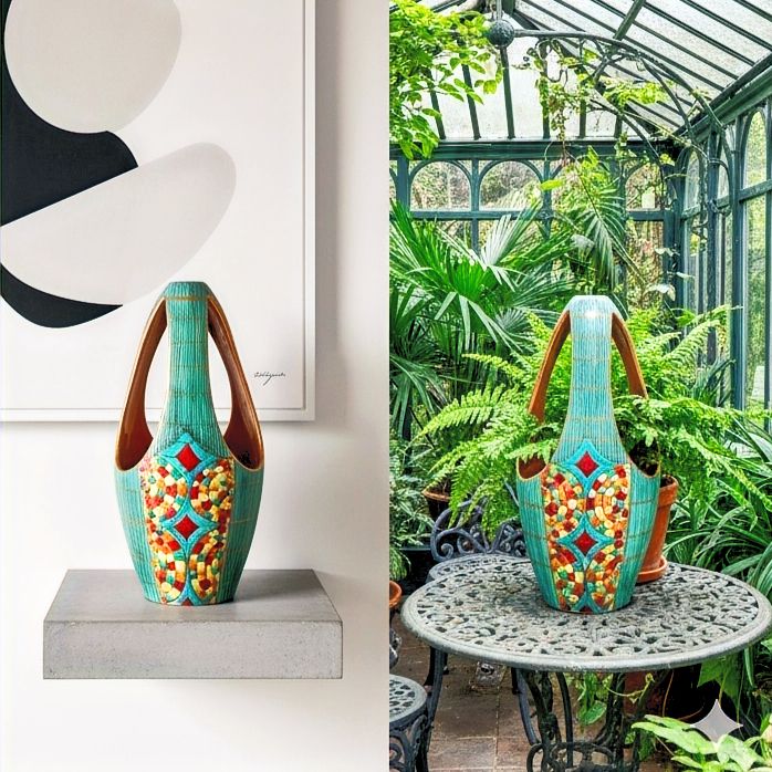 Fratelli Fanciullacci "Mosaic" Sgraffito Handle Vase (Bitossi Era, C. 1960) photo Home Decor