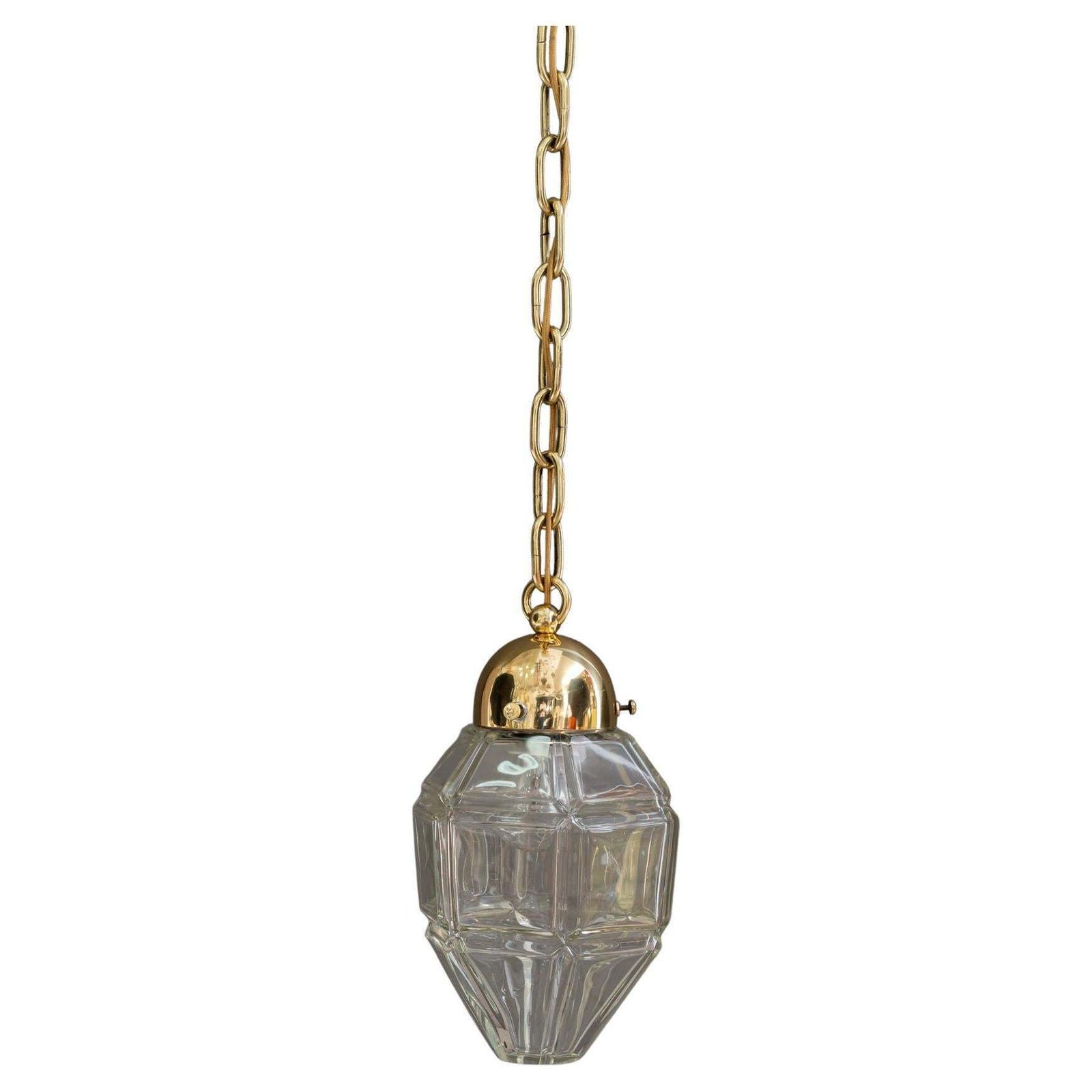 Big Art Deco Pendant With Cut Glass Shade Vienna Around 1920s