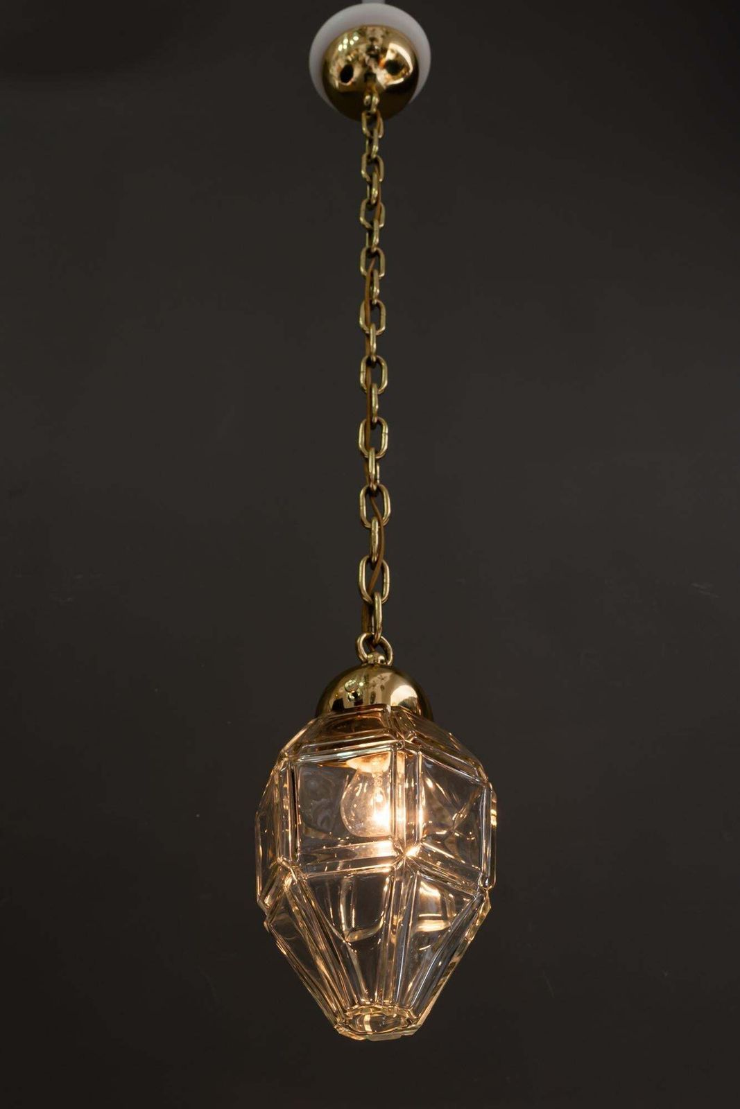 Lighting Big Art Deco Pendant With Cut Glass Shade Vienna Around 1920s photo