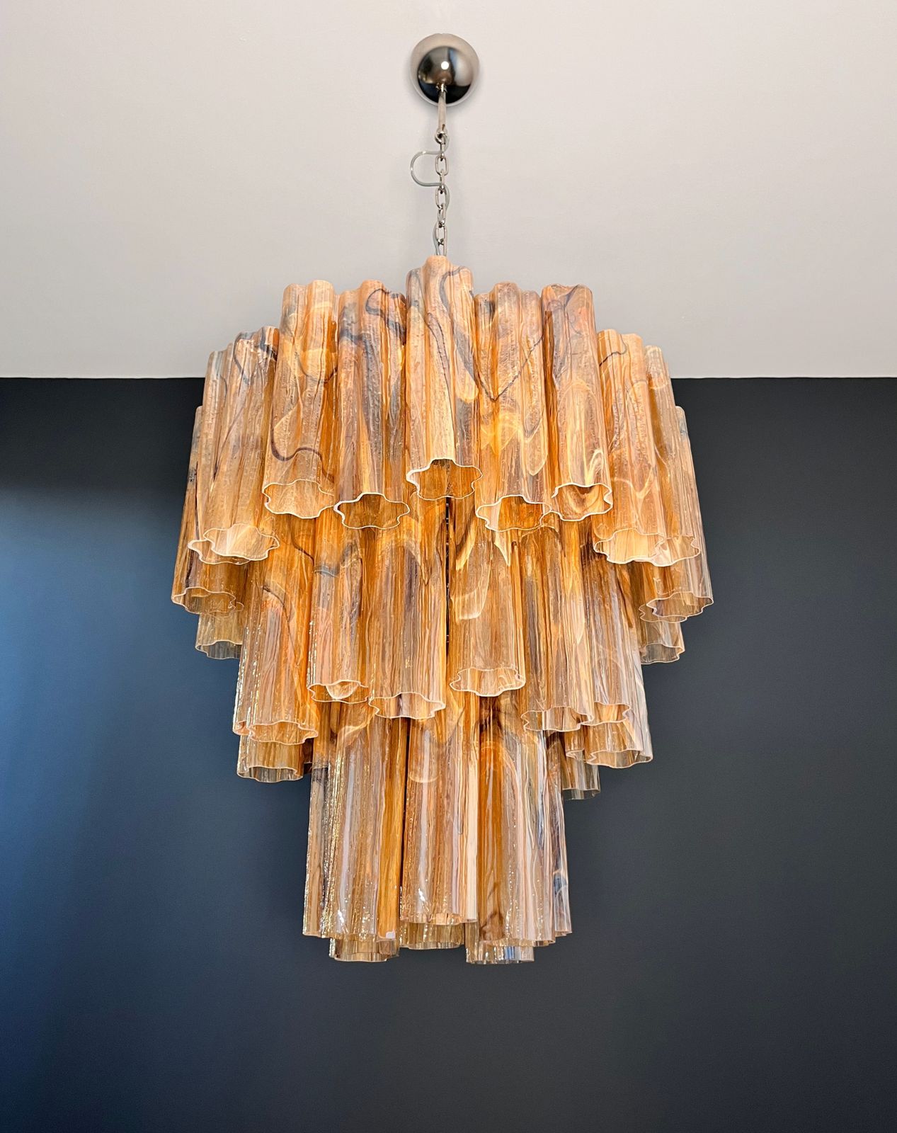 Large Three Tier Murano Glass Tube Chandelier   Amber Black Albaster