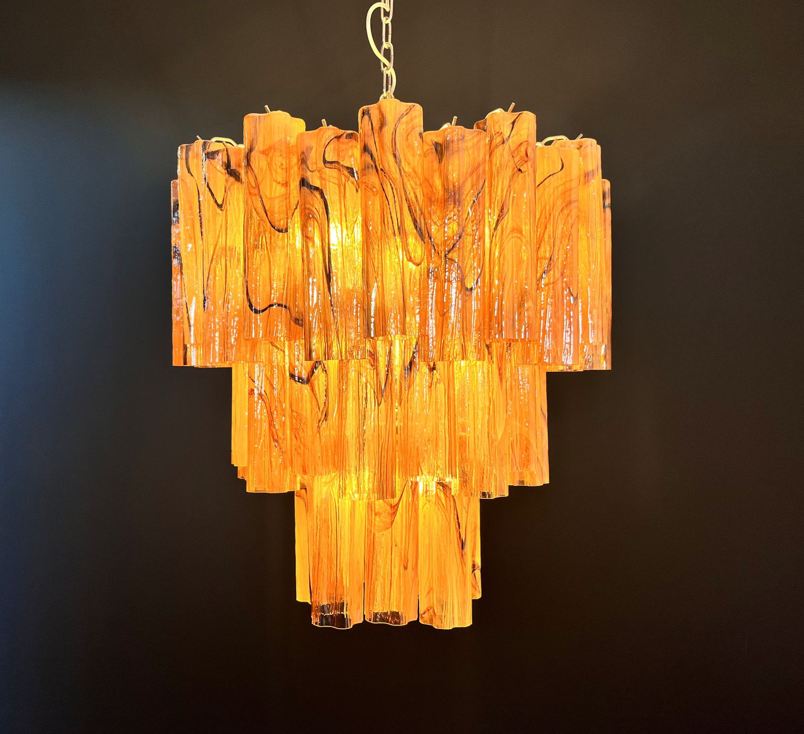 Large Three Tier Murano Glass Tube Chandelier   Amber Black Albaster photo 1450.0