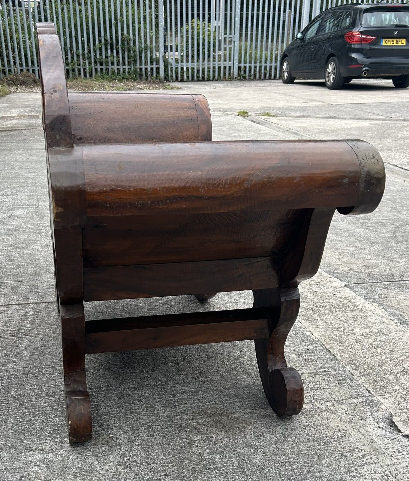 Vintage Solid Hardwood Balinese Carved Splay Arm Settle Hall Bench Seat photo vintage