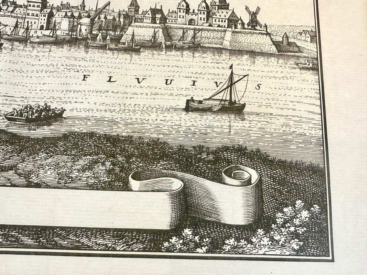 Matthäus Merian, Düsseldorf From Topographia Germanie, Woodcut Print, 17th Century, Framed photo Art