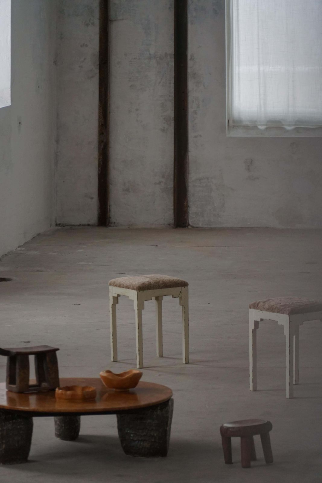 A Pair Of Antique Danish Stools, Lambswool Seats, Late 19th Century photo for sale