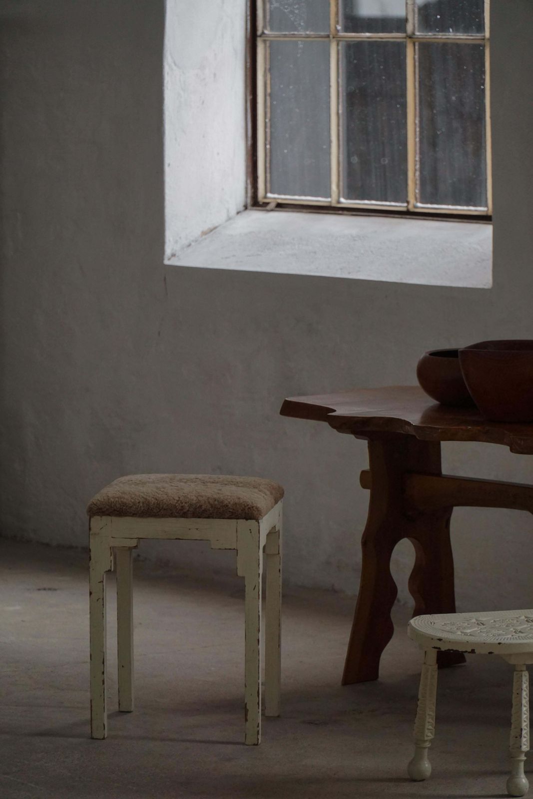 A Pair Of Antique Danish Stools, Lambswool Seats, Late 19th Century photo buy