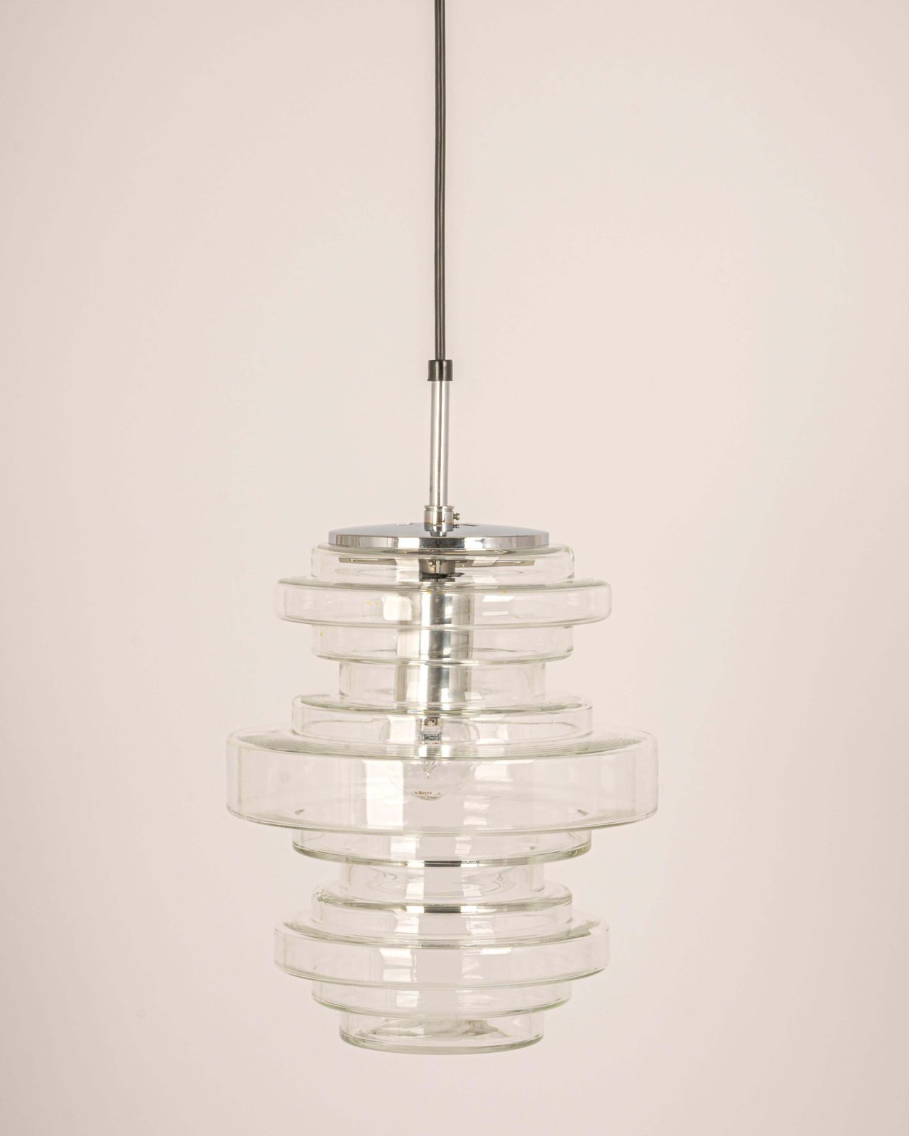 1 Of 2 Rare Limburg Clear Glass Pendant Lamps, Germany, 1970s photo furniture