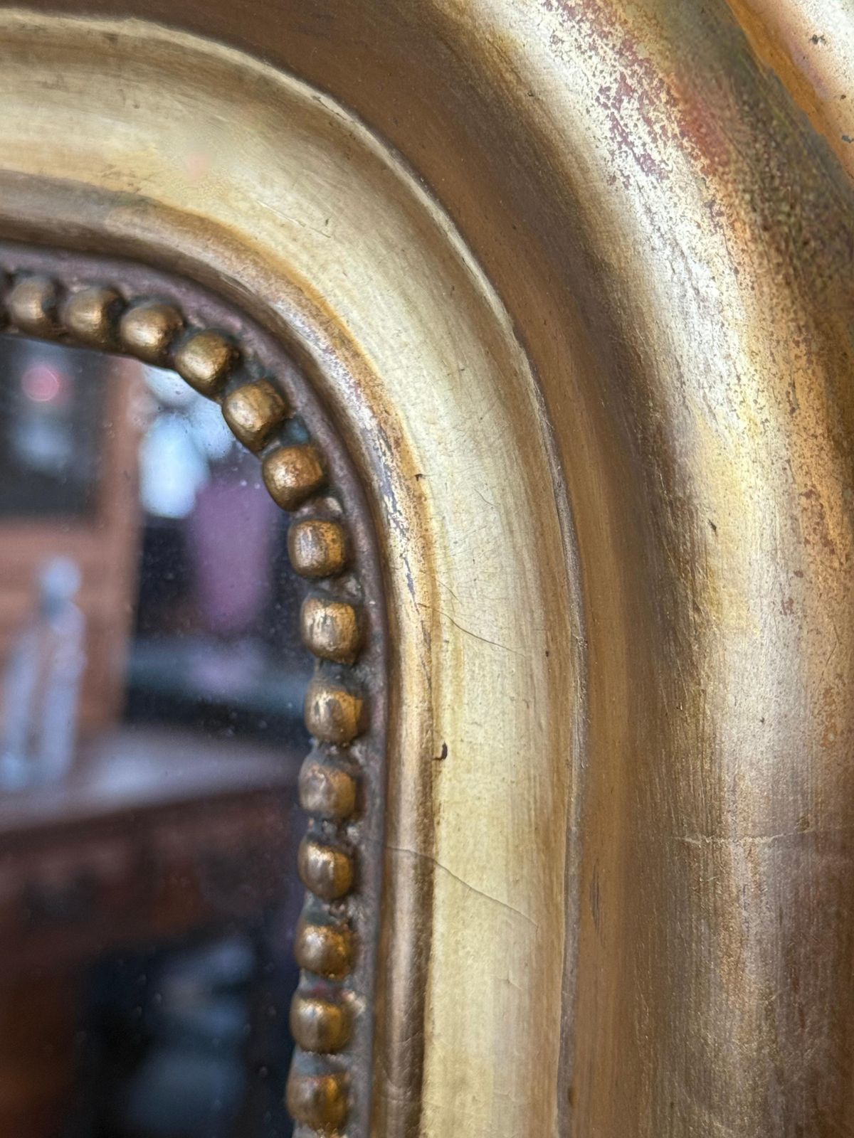 French 19th Century Large Vertical Gold Gilt Mirror With Floral Crest photo buy