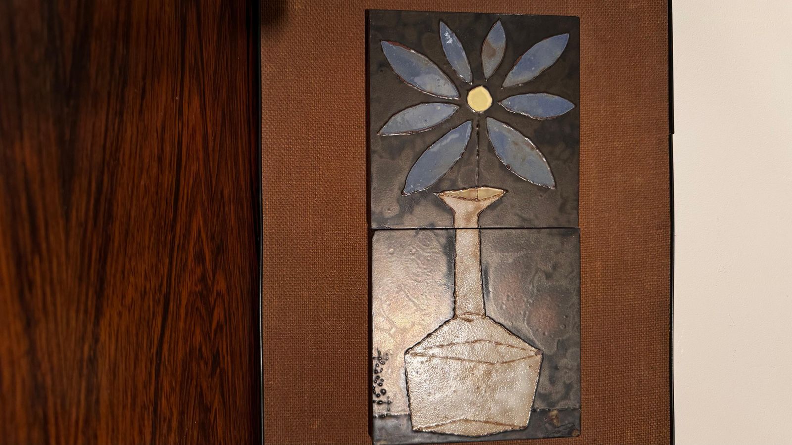 Wall Mounted Tiles Decorative Vase With Flower, Poost, Belgium Artist photo vintage