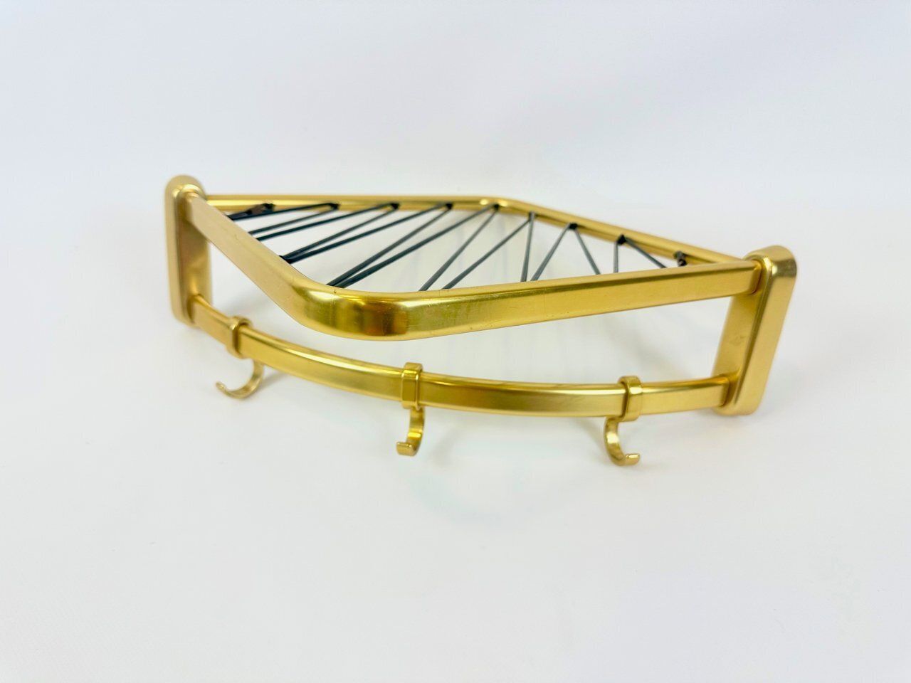 Mid Century Modern Aluminium And Brass Corner Coat And Hat Rack, 1960s photo for sale