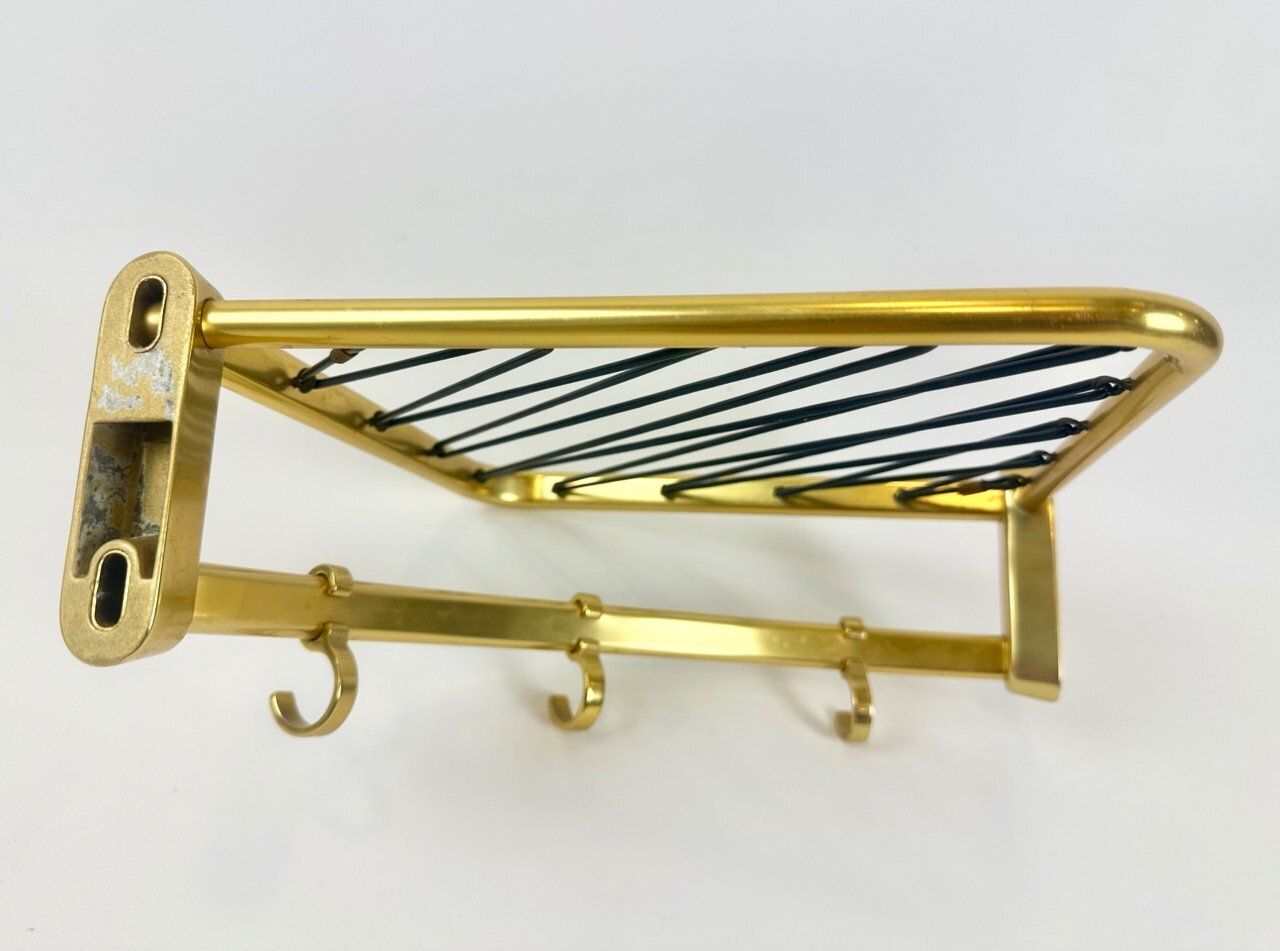 Mid Century Modern Aluminium And Brass Corner Coat And Hat Rack, 1960s photo buy