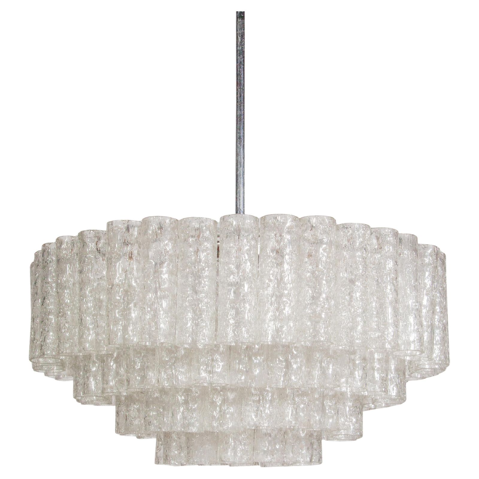 Large Iced Glass Tube Chandelier Designed By Doria, 1960s