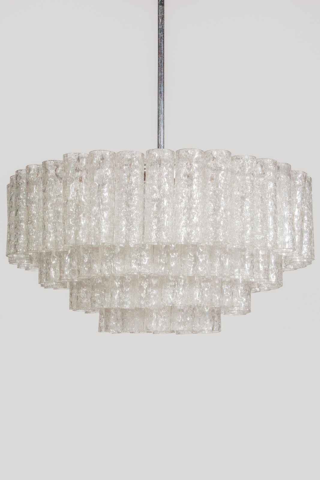 Large Iced Glass Tube Chandelier Designed By Doria, 1960s photo for sale