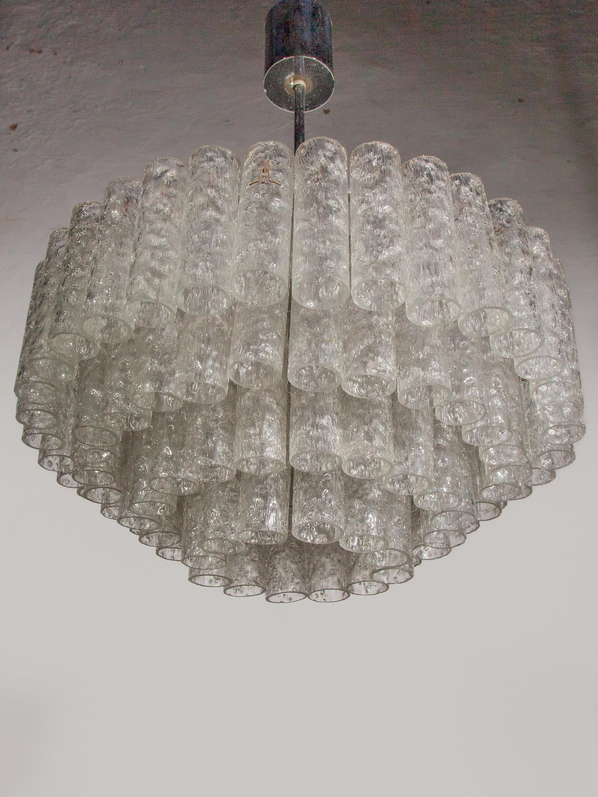 Large Iced Glass Tube Chandelier Designed By Doria, 1960s photo vintage