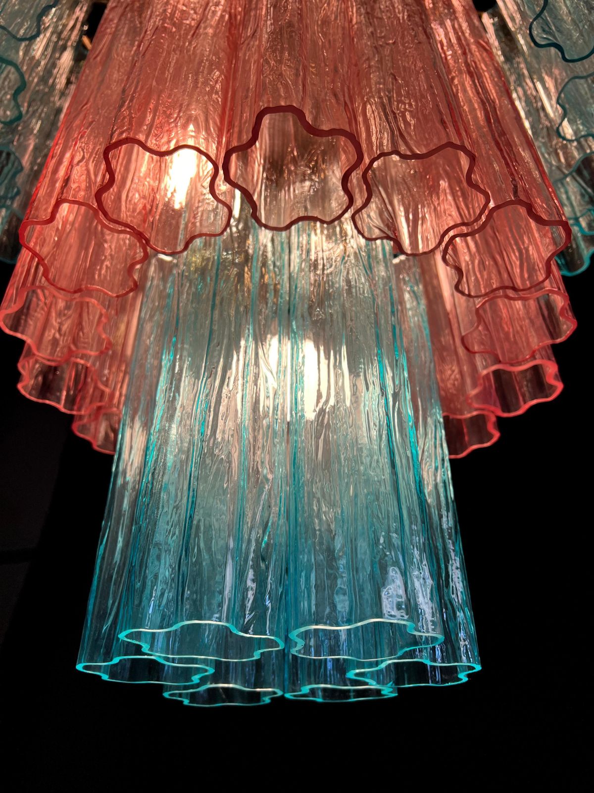 Charming Italian Pink An Blue Chandelier By Valentina Planta, Murano photo vintage