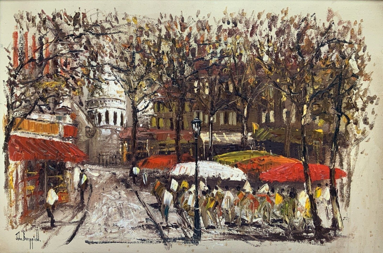 Parisian Market Day Large, Superb Cityscape Impasto & Oil On Canvas Painting photo furniture