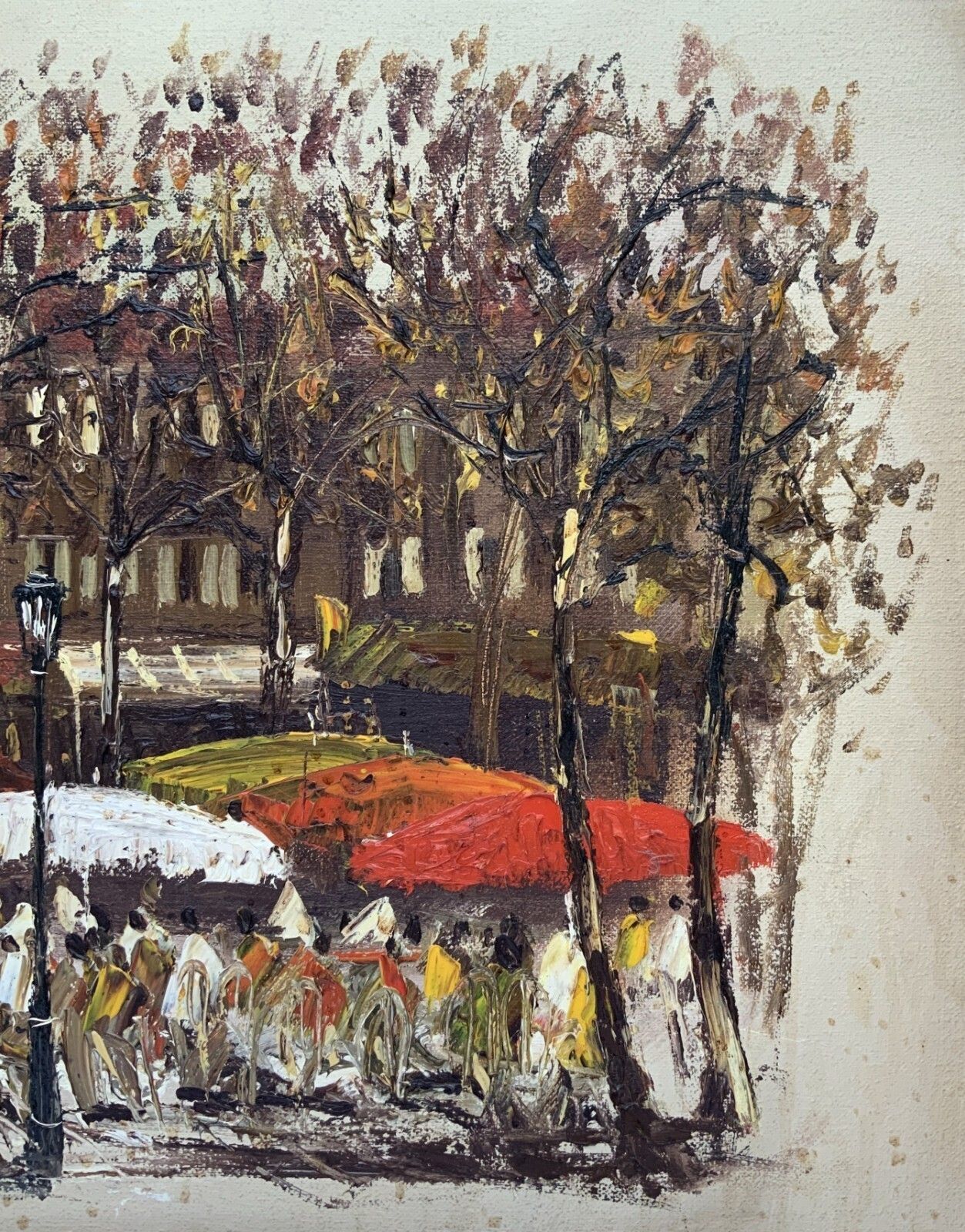 Parisian Market Day Large, Superb Cityscape Impasto & Oil On Canvas Painting photo vintage