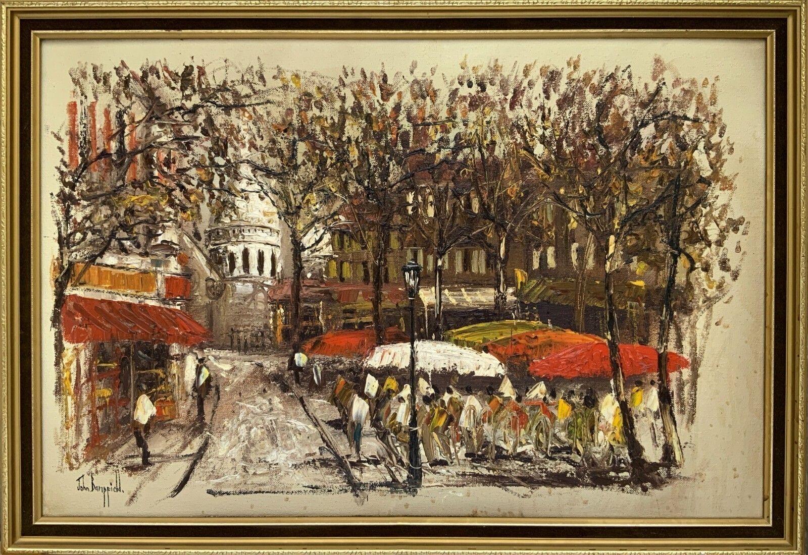 photo vinterior Parisian Market Day Large, Superb Cityscape Impasto & Oil On Canvas Painting